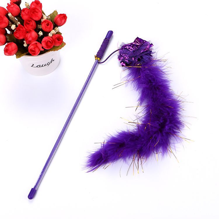 KFX-3452221 Colorful Plush Cat Teaser Stick with Ringing Paper Ball - 30cm Length
