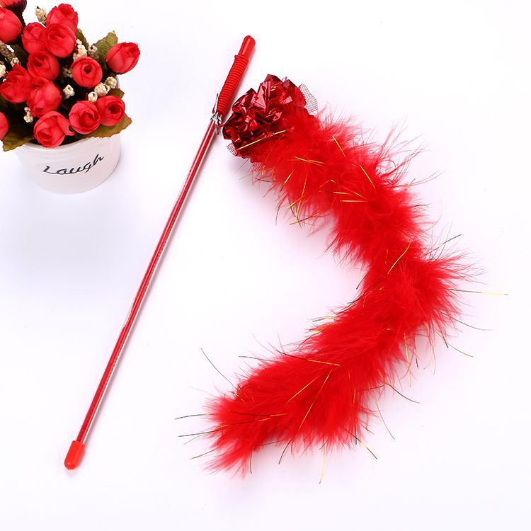 KFX-3452221 Colorful Plush Cat Teaser Stick with Ringing Paper Ball - 30cm Length