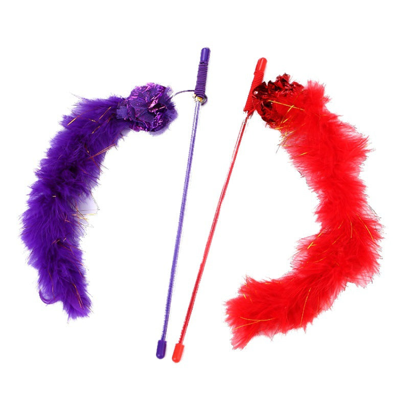 KFX-3452221 Colorful Plush Cat Teaser Stick with Ringing Paper Ball - 30cm Length