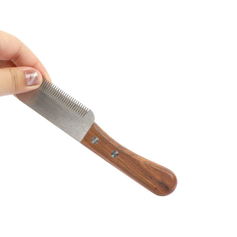 KFX-3452989 Wooden Dog and Cat Shaving Knife for Terriers - Minimalist Hair Pulling Comb