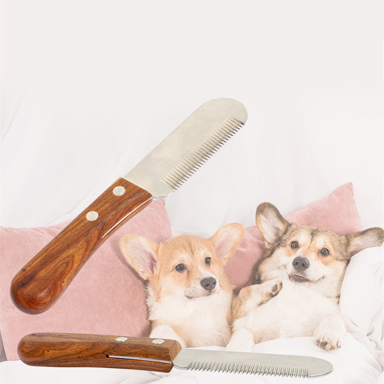 KFX-3452989 Wooden Dog and Cat Shaving Knife for Terriers - Minimalist Hair Pulling Comb
