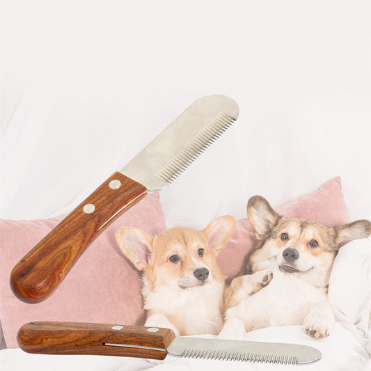 KFX-3452989 Wooden Dog and Cat Shaving Knife for Terriers - Minimalist Hair Pulling Comb