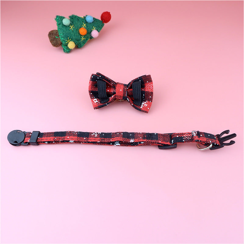 KFX-3453373 Festive Christmas Cat Collar with Detachable Buffalo Plaid Bowtie - Soft and Flexible Design
