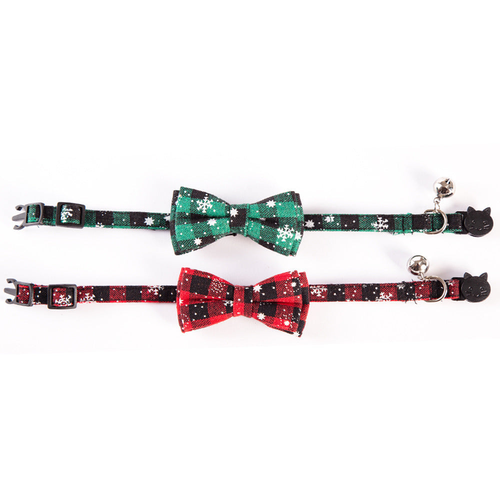 KFX-3453373 Festive Christmas Cat Collar with Detachable Buffalo Plaid Bowtie - Soft and Flexible Design