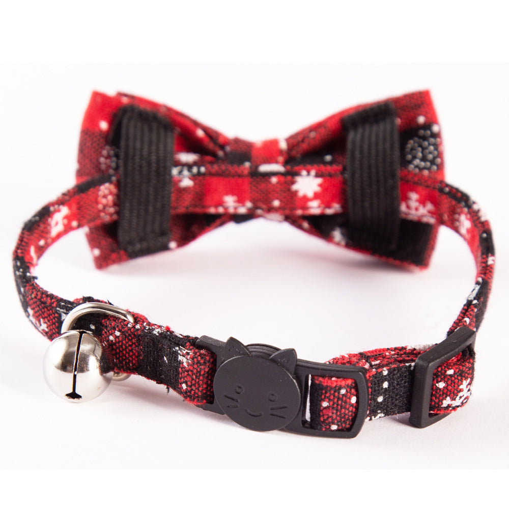 KFX-3453373 Festive Christmas Cat Collar with Detachable Buffalo Plaid Bowtie - Soft and Flexible Design