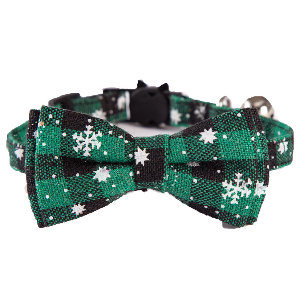 KFX-3453373 Festive Christmas Cat Collar with Detachable Buffalo Plaid Bowtie - Soft and Flexible Design