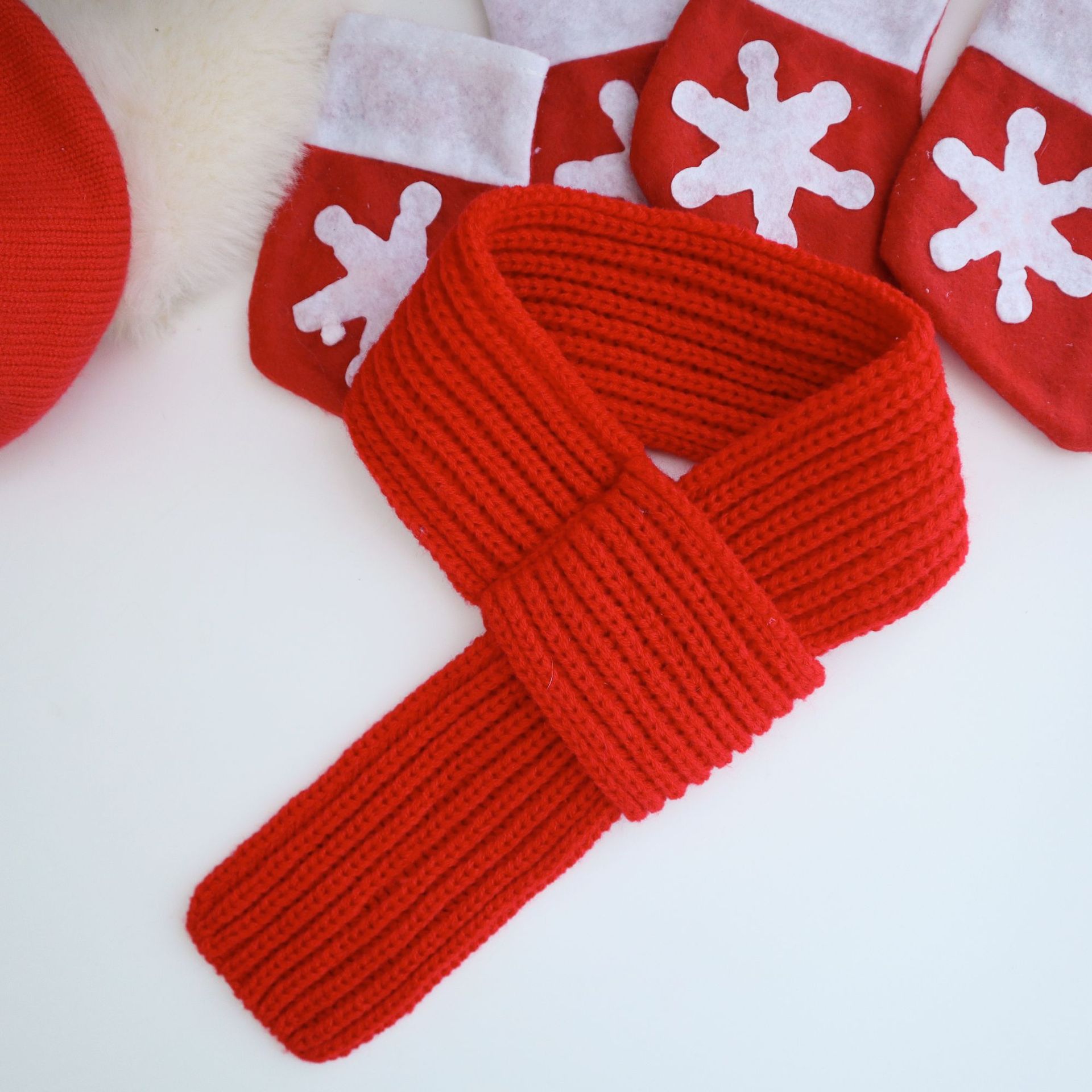 KFX-3455165 Cozy Christmas Knitted Sweater for Dogs with Beret and Scarves - Red and Green Stripes