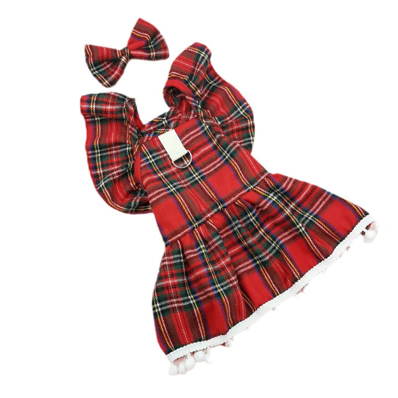 KFX-3455549 Festive Pet Christmas Skirts with Bow Ties and Head Flowers in Various Styles and Sizes