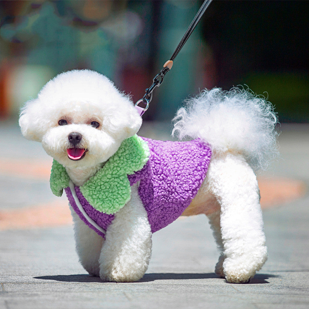 KFX-3456829 Korean Style Lotus Leaf Lace Coral Fleece Pet Vest for Dogs