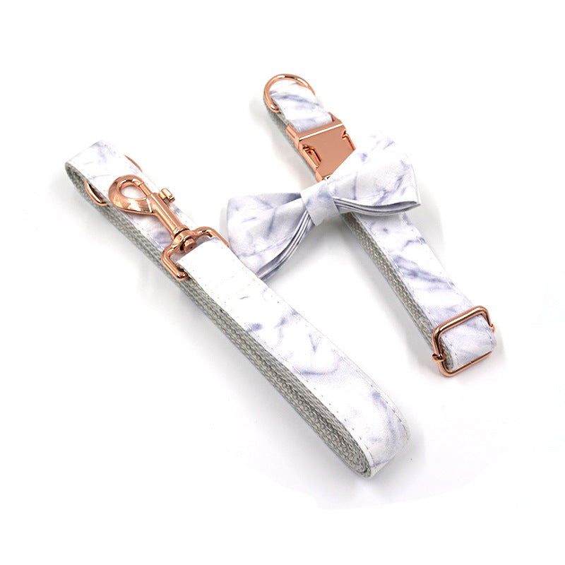 KFX-3456957 Rose Gold Marble Dog Collar and Leash Set with Bow, Multiple Sizes Available