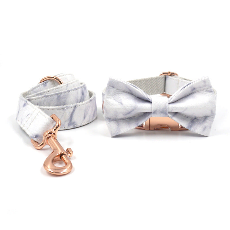 KFX-3456957 Rose Gold Marble Dog Collar and Leash Set with Bow, Multiple Sizes Available