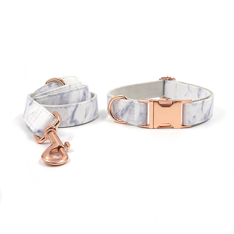 KFX-3456957 Rose Gold Marble Dog Collar and Leash Set with Bow, Multiple Sizes Available