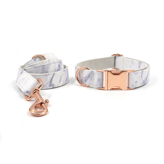 KFX-3456957 Rose Gold Marble Dog Collar and Leash Set with Bow, Multiple Sizes Available
