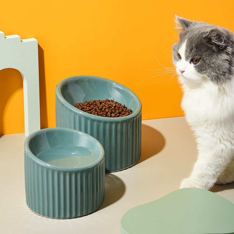KFX-3457341 Ceramic Pet Bowl with Elevated Design for Cats and Dogs - 17x14cm