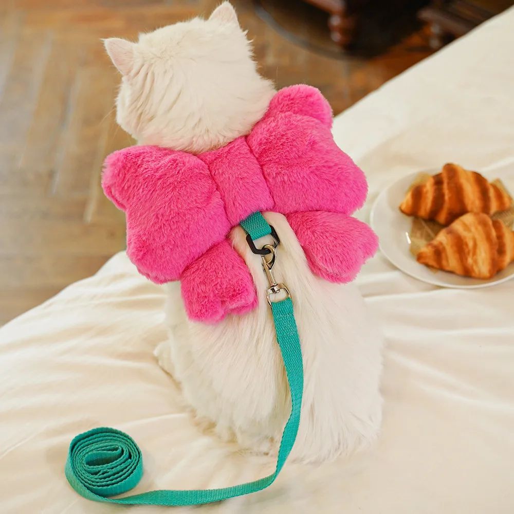 KFX-3458621 Adjustable Pet Bow Chest Strap and Traction Rope for Small Dogs and Cats - Lightweight Backpack Accessory