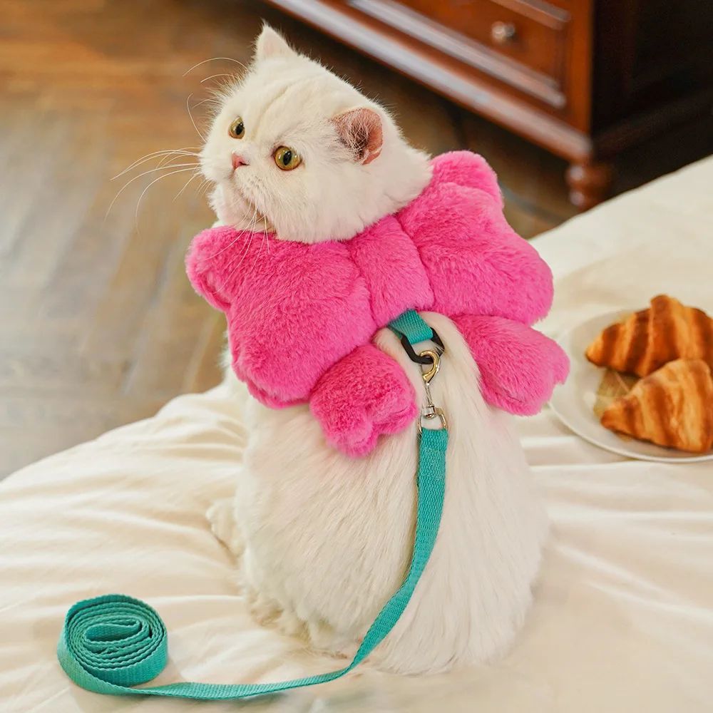 KFX-3458621 Adjustable Pet Bow Chest Strap and Traction Rope for Small Dogs and Cats - Lightweight Backpack Accessory