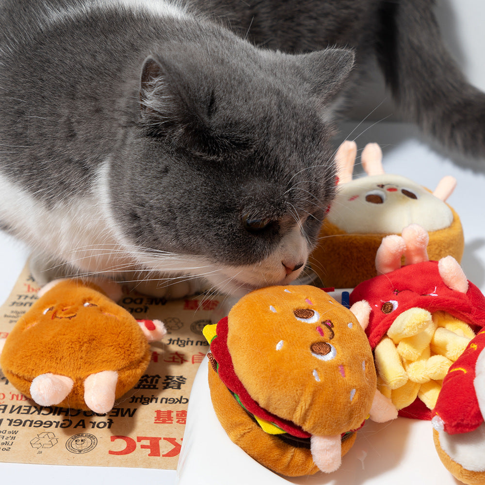 KFX-3460413 Chew-Friendly Cat Mint Hamburger & Chicken Leg Teething Toy for Kittens