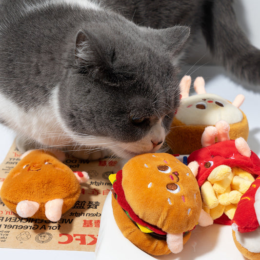 KFX-3460413 Chew-Friendly Cat Mint Hamburger & Chicken Leg Teething Toy for Kittens