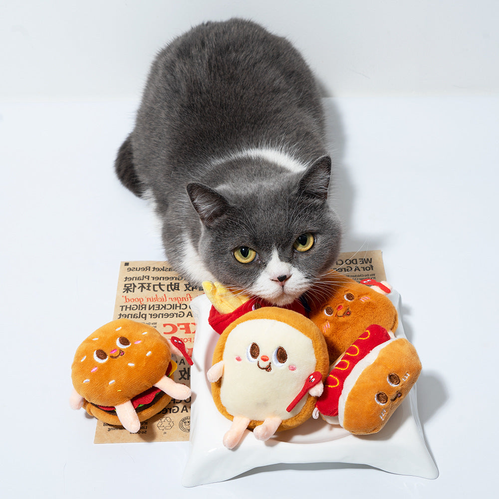 KFX-3460413 Chew-Friendly Cat Mint Hamburger & Chicken Leg Teething Toy for Kittens