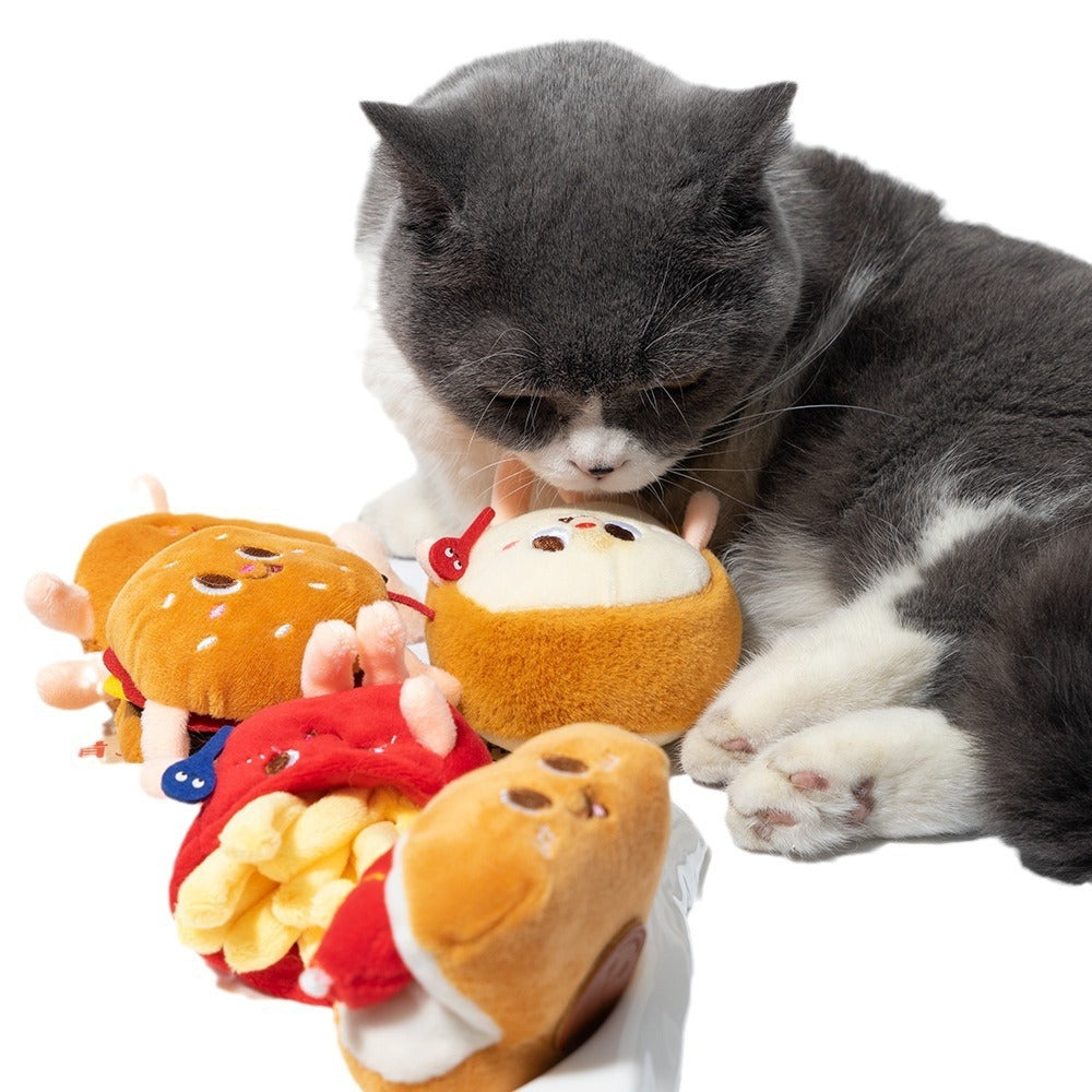 KFX-3460413 Chew-Friendly Cat Mint Hamburger & Chicken Leg Teething Toy for Kittens