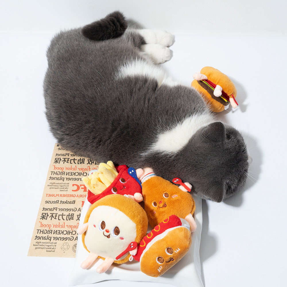 KFX-3460413 Chew-Friendly Cat Mint Hamburger & Chicken Leg Teething Toy for Kittens