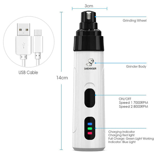 KFX-3460925 Electric Pet Nail Polisher with Ultra-Quiet Motor and USB Charging for Safe and Easy Grooming