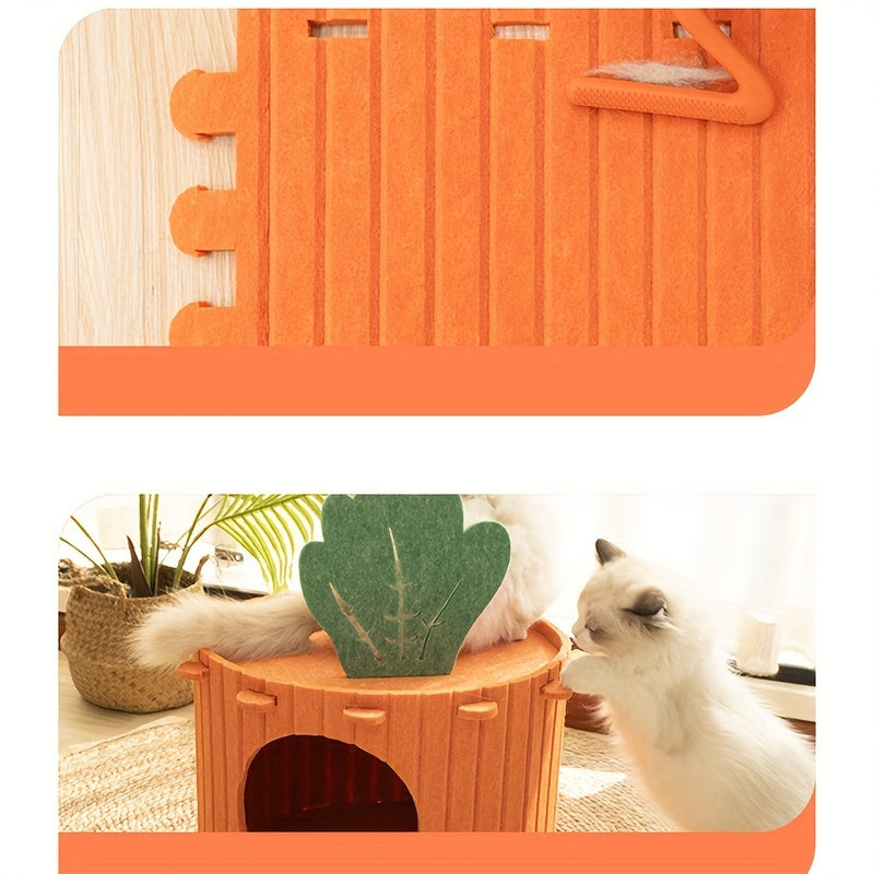 KFX-3461309 Carrot Cat Nest Semi-Enclosed Cat Tunnel – Felt Design in Medium and Large Sizes