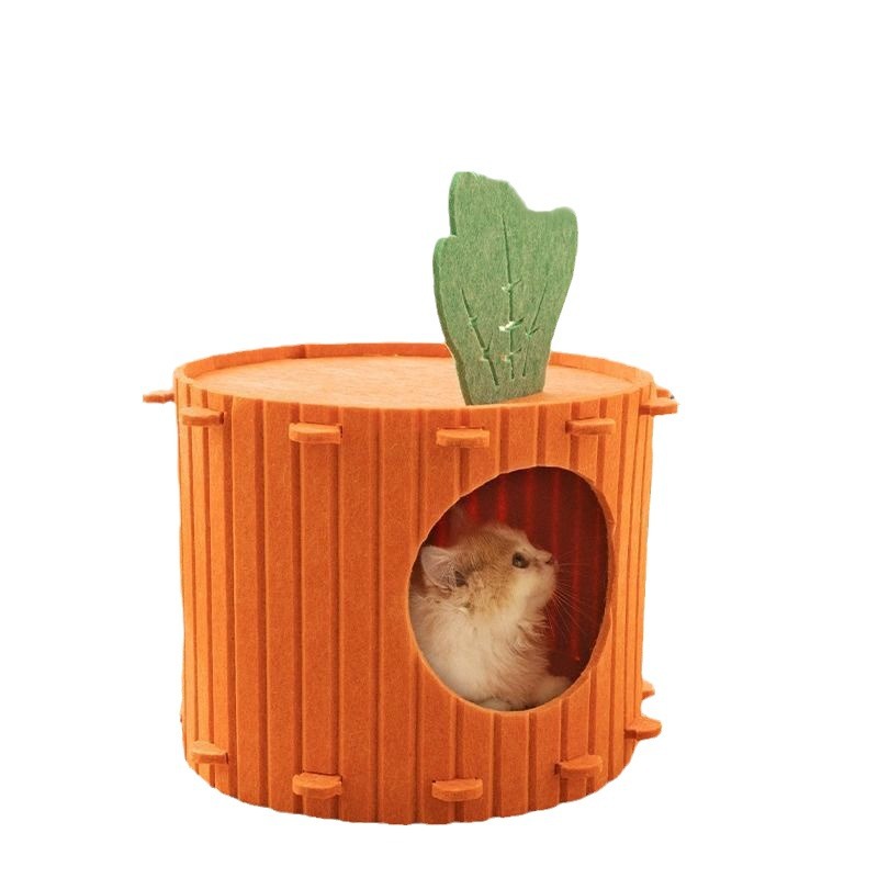 KFX-3461309 Carrot Cat Nest Semi-Enclosed Cat Tunnel – Felt Design in Medium and Large Sizes
