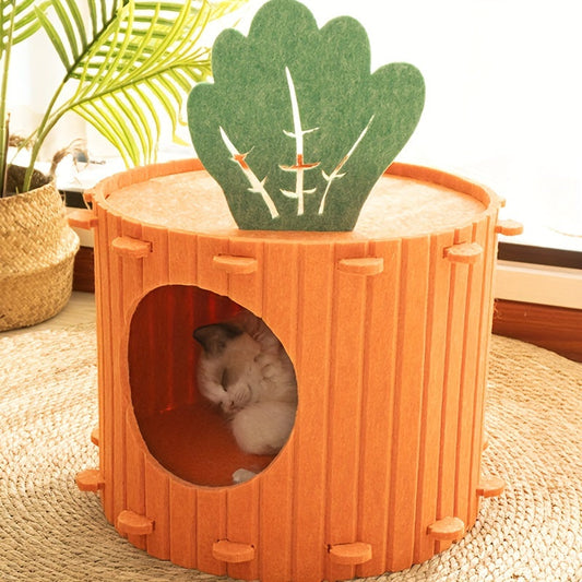 KFX-3461309 Carrot Cat Nest Semi-Enclosed Cat Tunnel – Felt Design in Medium and Large Sizes