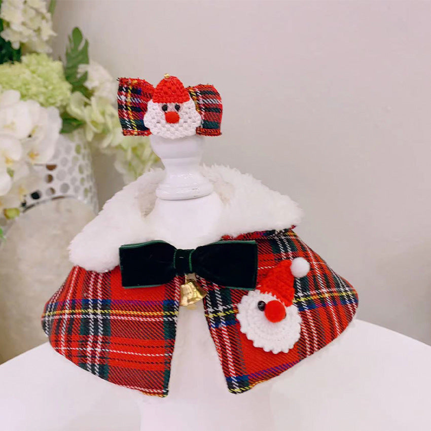 KFX-3463485 Festive Pet Scarves and Hair Clips - Green Elk & Red Santa Styles, Unisex Cotton Blend Outfits