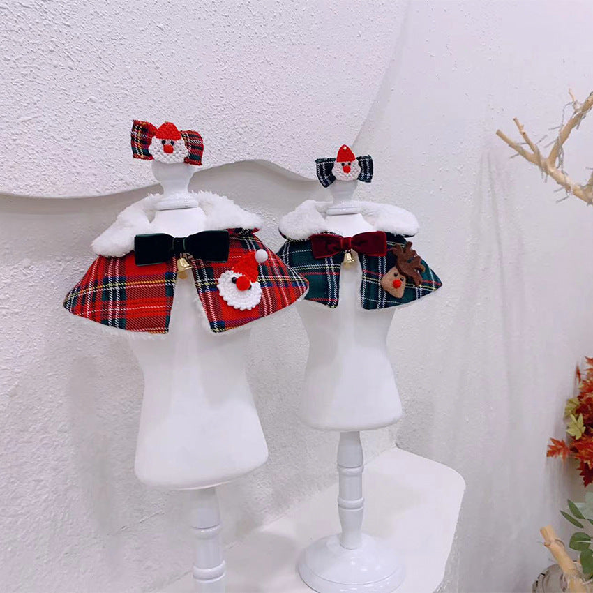KFX-3463485 Festive Pet Scarves and Hair Clips - Green Elk & Red Santa Styles, Unisex Cotton Blend Outfits