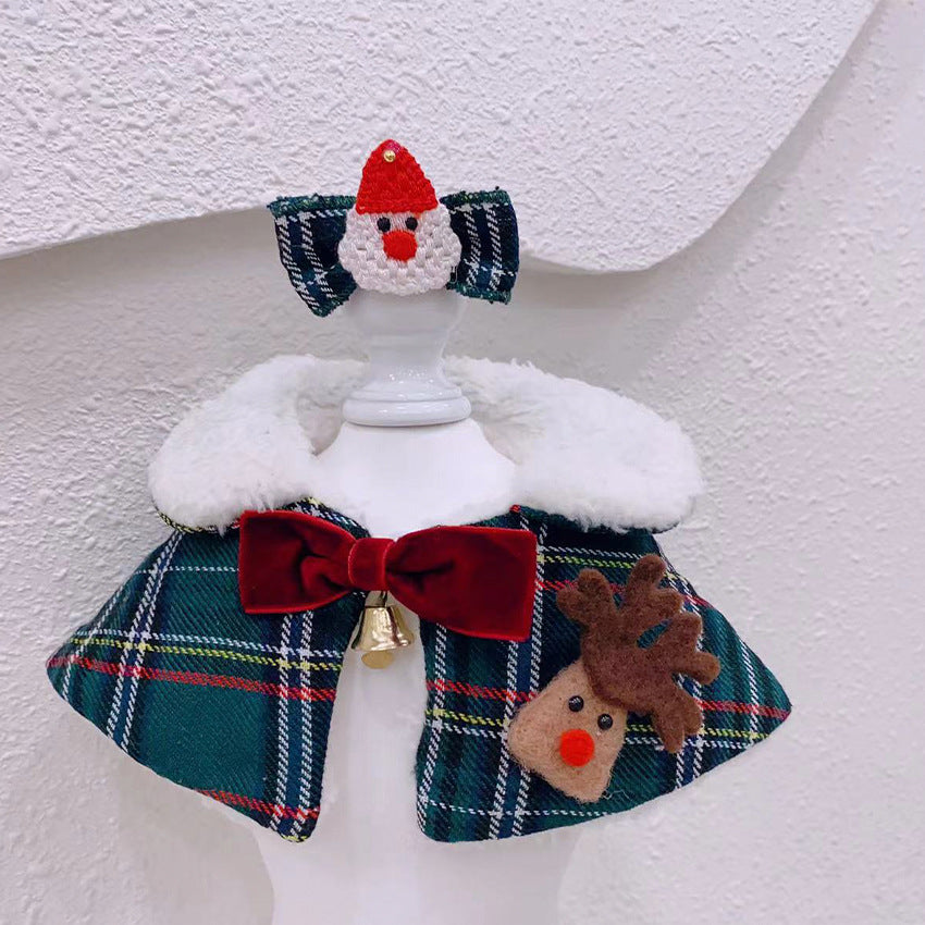 KFX-3463485 Festive Pet Scarves and Hair Clips - Green Elk & Red Santa Styles, Unisex Cotton Blend Outfits