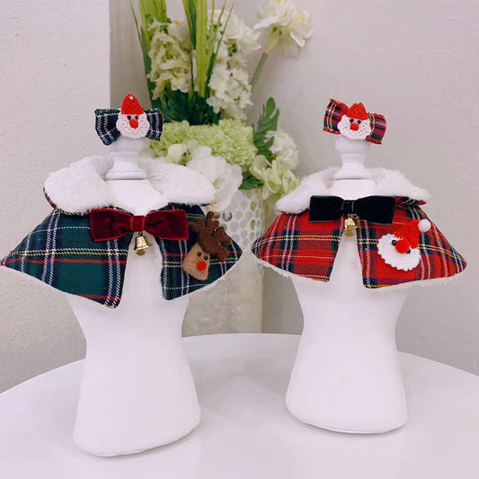 KFX-3463485 Festive Pet Scarves and Hair Clips - Green Elk & Red Santa Styles, Unisex Cotton Blend Outfits