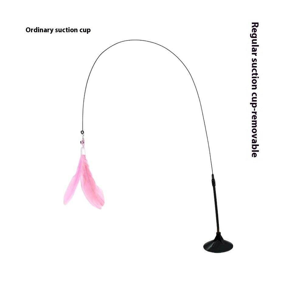 KFX-3463741 Suction Cup Cat Teaser with Bell and Replaceable Feather - Available in Multiple Colors
