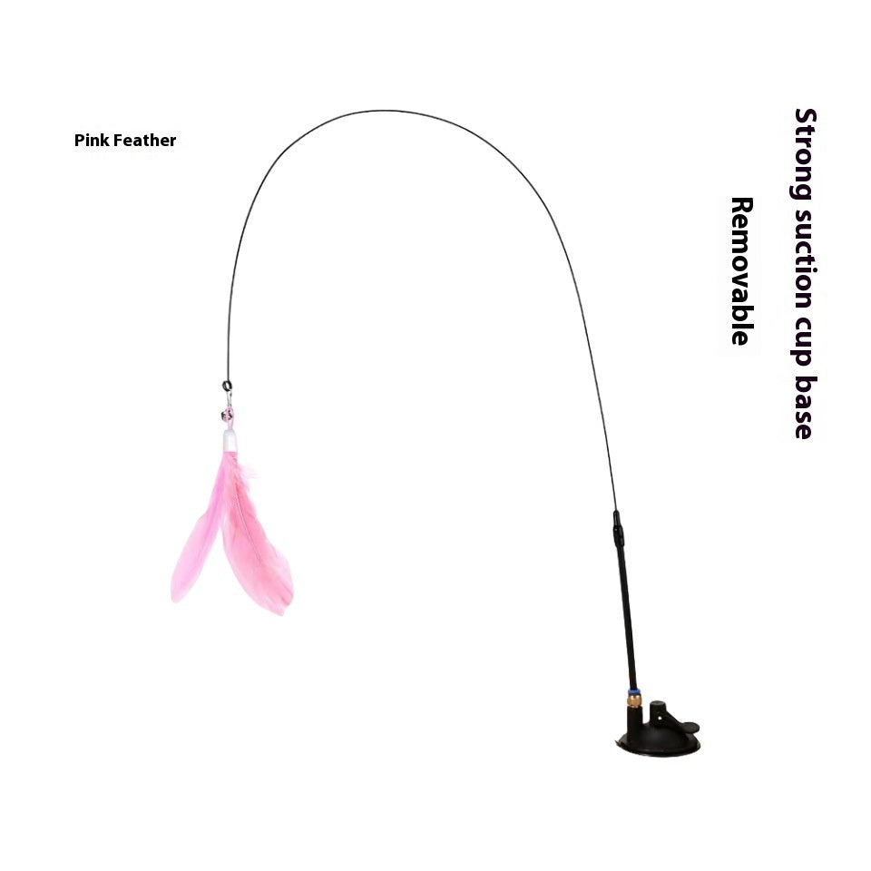 KFX-3463741 Suction Cup Cat Teaser with Bell and Replaceable Feather - Available in Multiple Colors