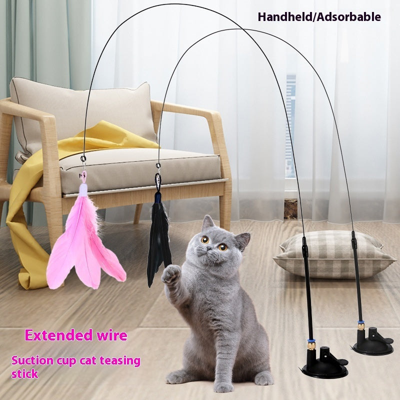 KFX-3463741 Suction Cup Cat Teaser with Bell and Replaceable Feather - Available in Multiple Colors