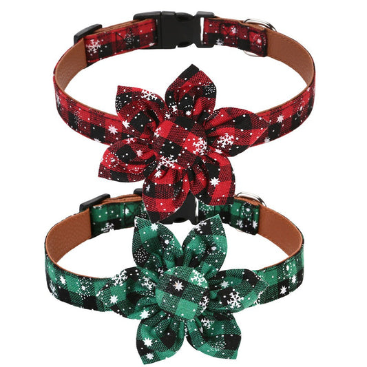 KFX-3464893 Christmas Plaid Bow Tie Dog Collar - Adjustable Red & Green Patterns in Various Sizes