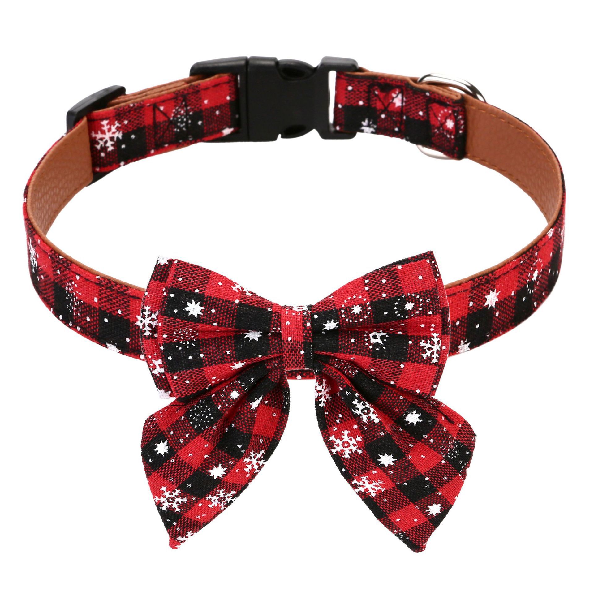 KFX-3464893 Christmas Plaid Bow Tie Dog Collar - Adjustable Red & Green Patterns in Various Sizes