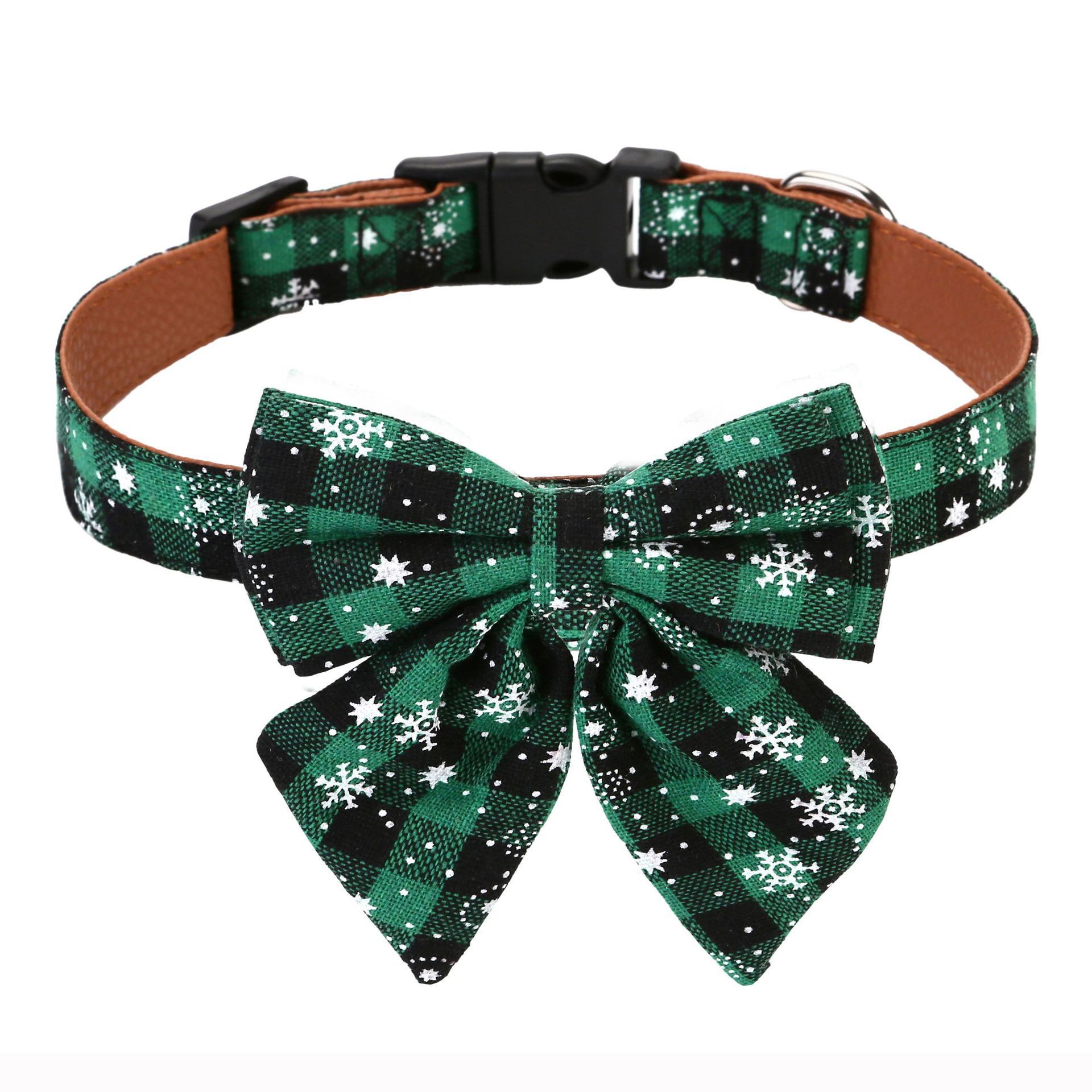 KFX-3464893 Christmas Plaid Bow Tie Dog Collar - Adjustable Red & Green Patterns in Various Sizes