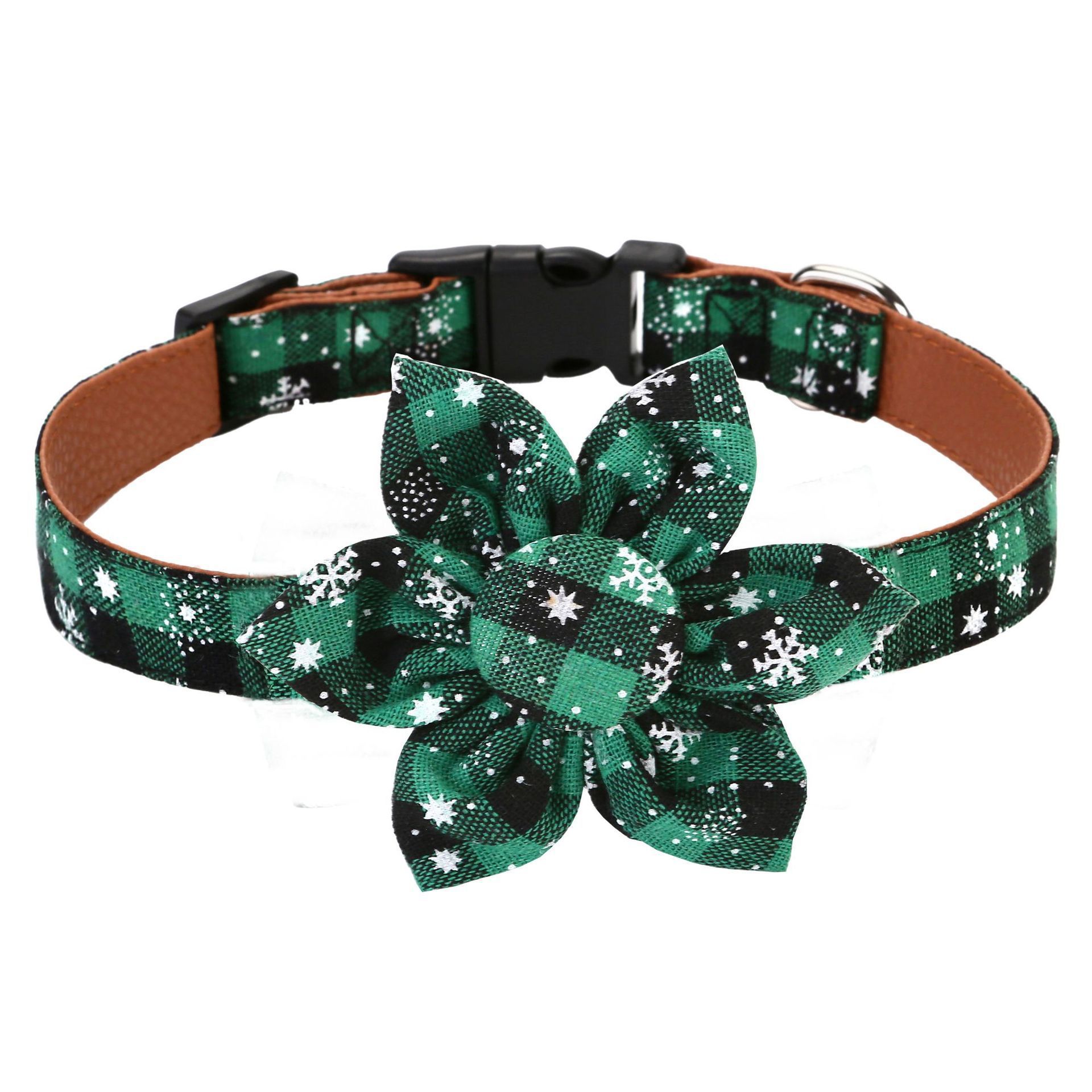 KFX-3464893 Christmas Plaid Bow Tie Dog Collar - Adjustable Red & Green Patterns in Various Sizes