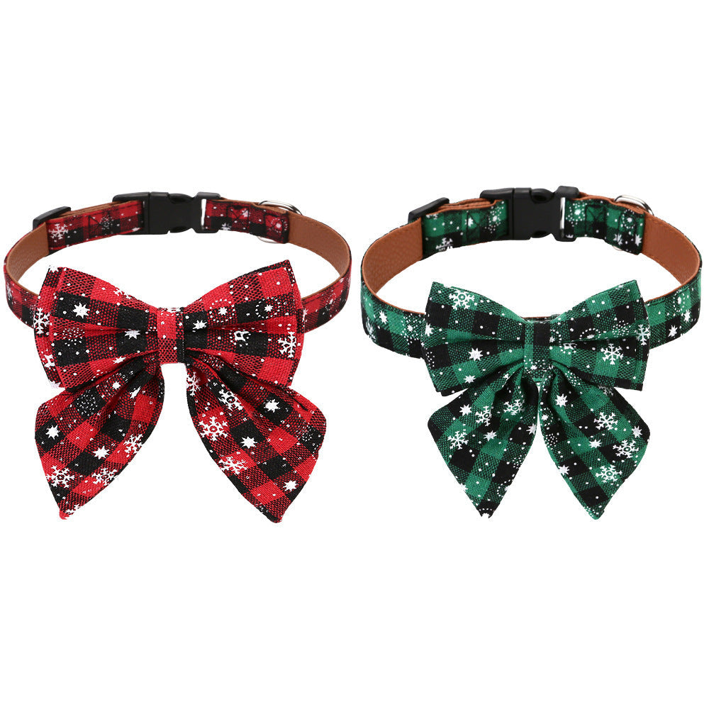 KFX-3464893 Christmas Plaid Bow Tie Dog Collar - Adjustable Red & Green Patterns in Various Sizes