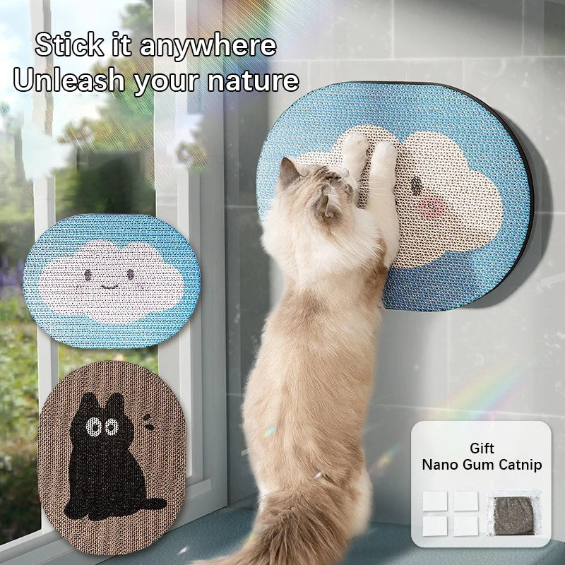KFX-3468861 Blue Clouds Cartoon Sticky Wall Scratching Board for Cats - Furniture Protection and Play Surface