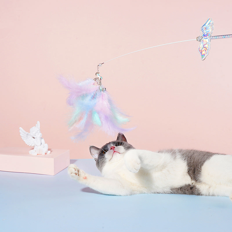 KFX-3469501 Feathered Cat Toy Stick with Bell - Bite Resistant Sounding Toy for Cats