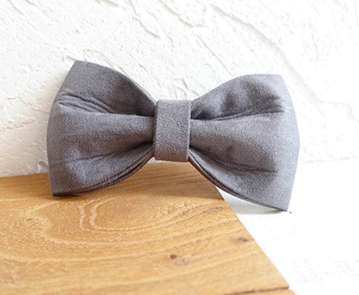KFX-3470653 Stylish Grey Velvet Dog Bow Tie Traction Suit Set - Scalable Sizes XS to XL