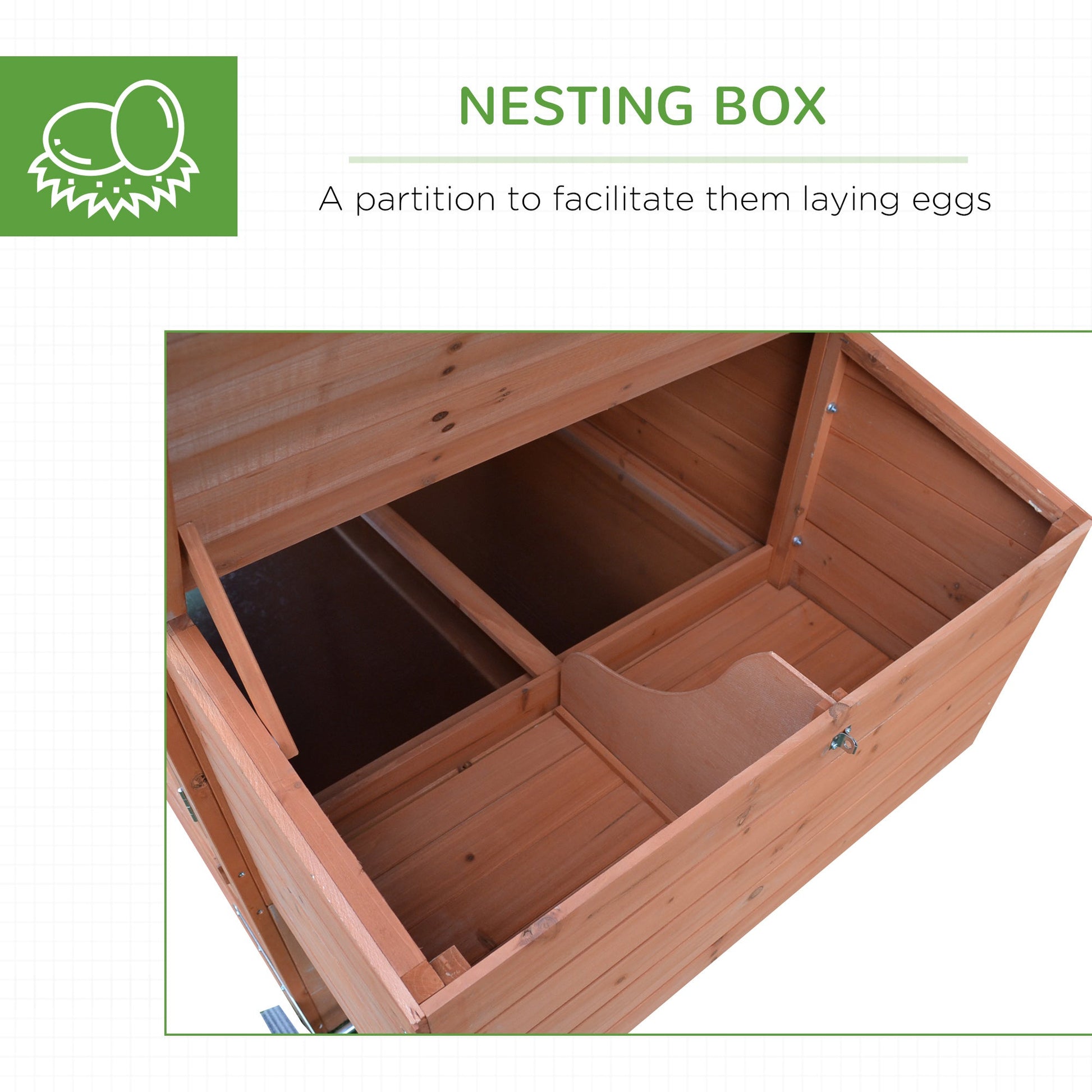 KFX-3472317 Natural Wood Portable Chicken Coop with Nesting Box and Wheels - 96.5" Poultry Cage for Backyard Use