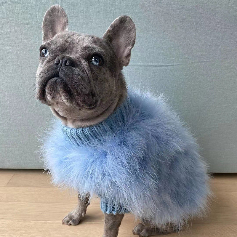 KFX-3473725 Autumn and Winter Round Neck Sweater for Pets - Available in Blue, Pink, and Purple, Sizes S to XL