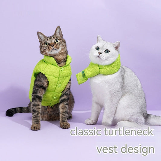 KFX-3474237 Fluorescent Green Winter Vest for Dogs and Cats with Matching Scarf, Soft Polyester Fiber, Anti-Lint Design, Casual Style