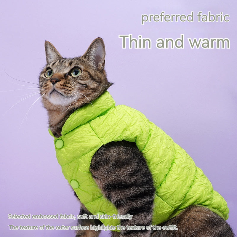 KFX-3474237 Fluorescent Green Winter Vest for Dogs and Cats with Matching Scarf, Soft Polyester Fiber, Anti-Lint Design, Casual Style