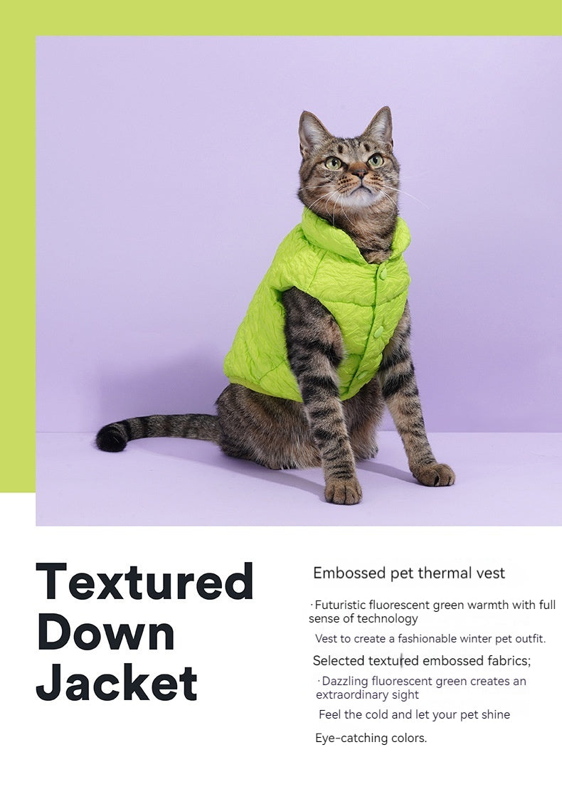 KFX-3474237 Fluorescent Green Winter Vest for Dogs and Cats with Matching Scarf, Soft Polyester Fiber, Anti-Lint Design, Casual Style