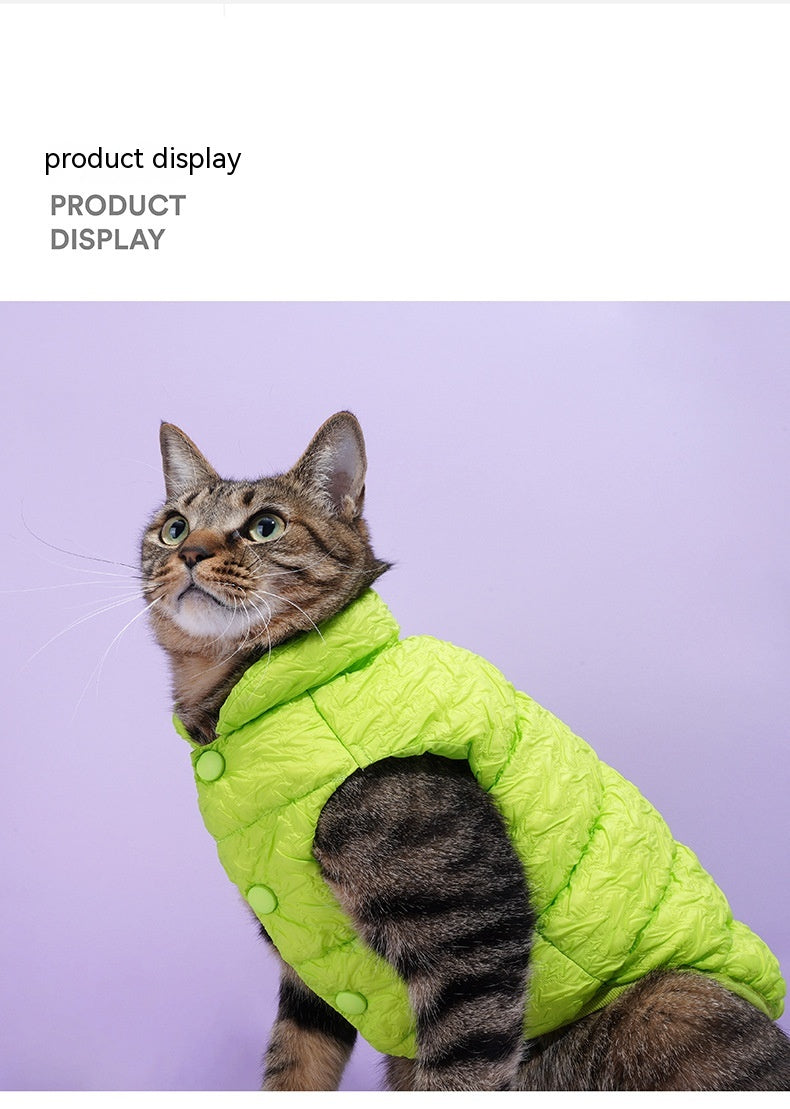 KFX-3474237 Fluorescent Green Winter Vest for Dogs and Cats with Matching Scarf, Soft Polyester Fiber, Anti-Lint Design, Casual Style